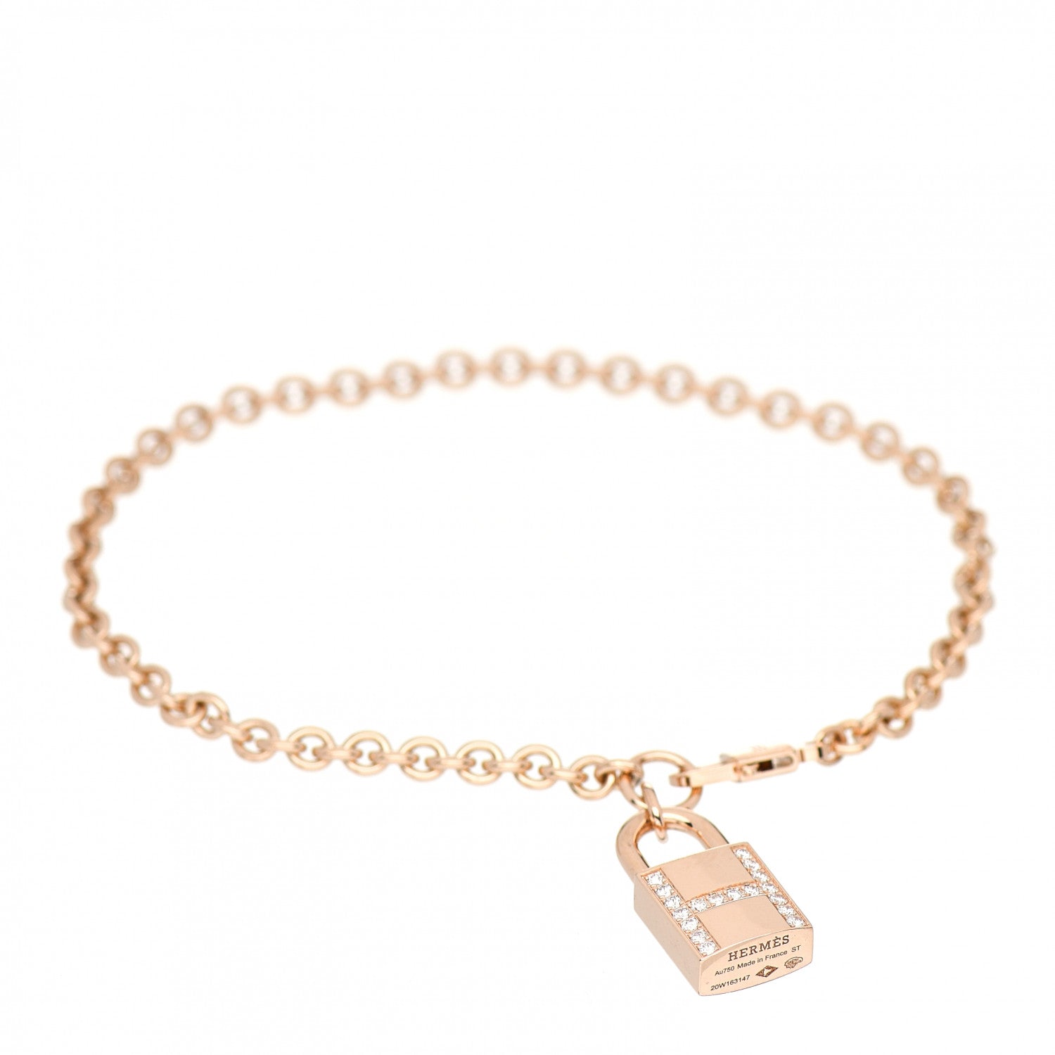 Hermes 18K Rose Gold Diamond Amulettes Cadenas Bracelet ST 1 of 5
