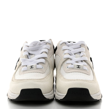 Chanel Mesh Suede Calfskin Grained Calfskin Womens CC Sneakers 36 White Black 2 of 9