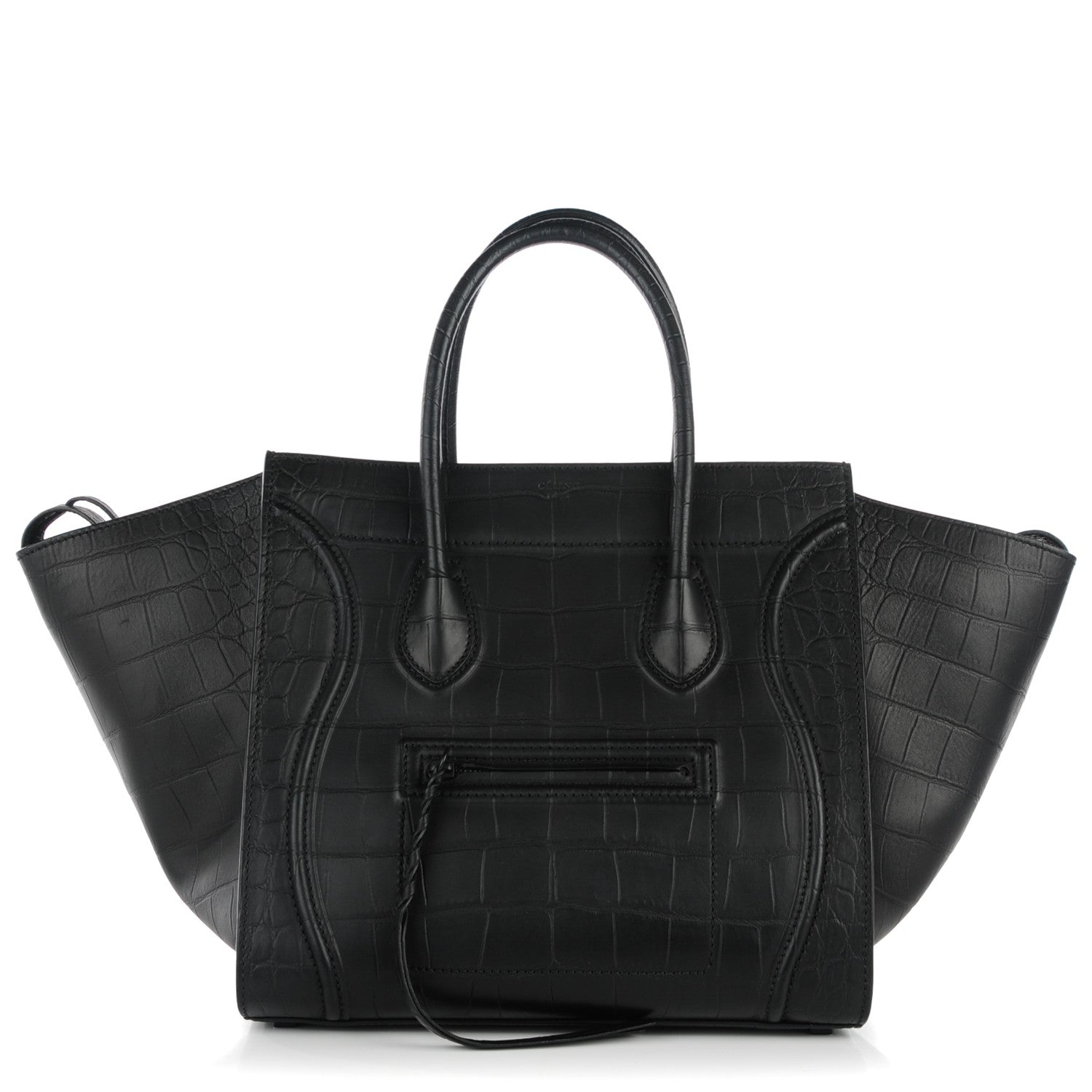 Celine Crocodile Embossed Calfskin Medium Phantom Luggage Black 1 of 7