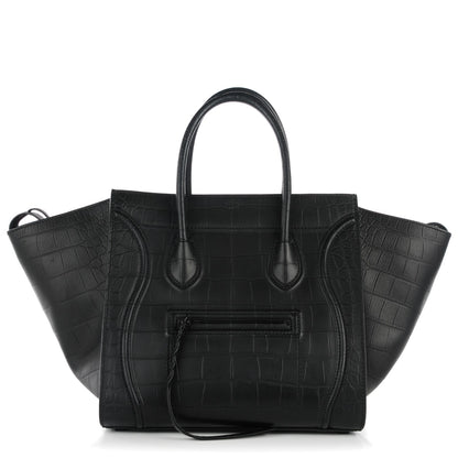 Celine Crocodile Embossed Calfskin Medium Phantom Luggage Black 1 of 7