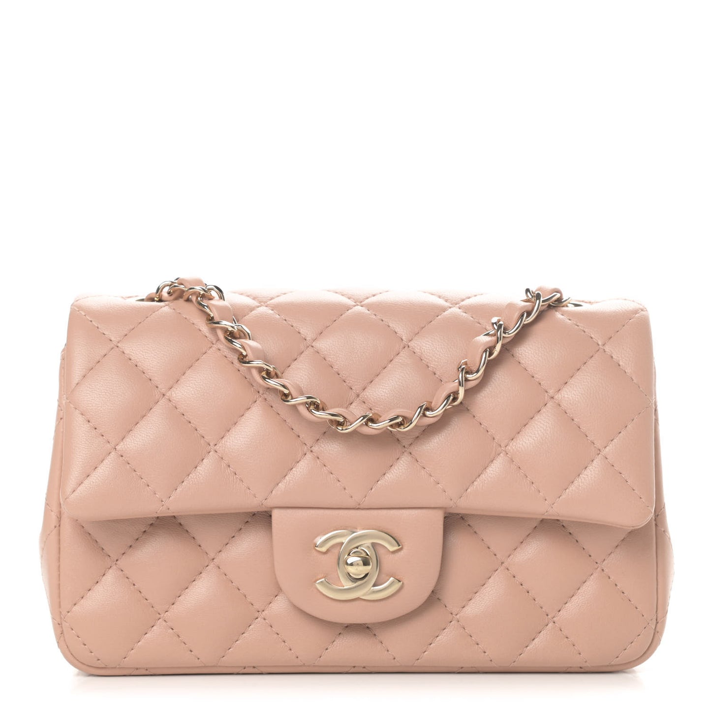 Lambskin Quilted Mini Rectangular Flap Beige