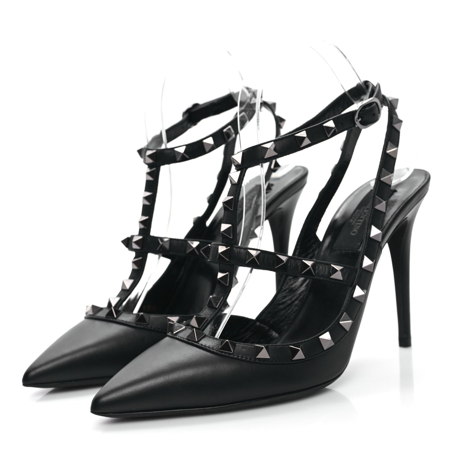 Valentino Garavani Calfskin Nappa Rockstud Ankle Strap 100mm Pumps 38.5 Black 3 of 9