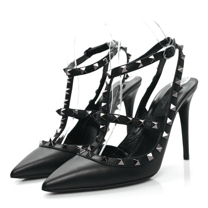 Valentino Garavani Calfskin Nappa Rockstud Ankle Strap 100mm Pumps 38.5 Black 3 of 9