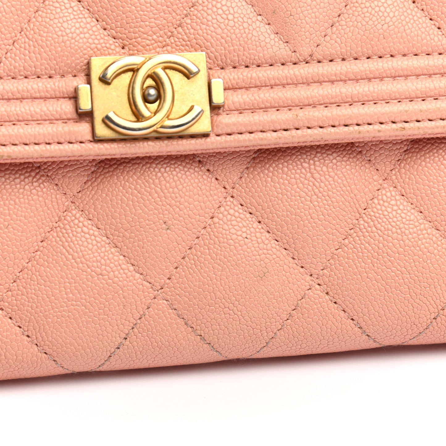 Caviar Quilted Large Boy Gusset Flap Wallet Rose Claire