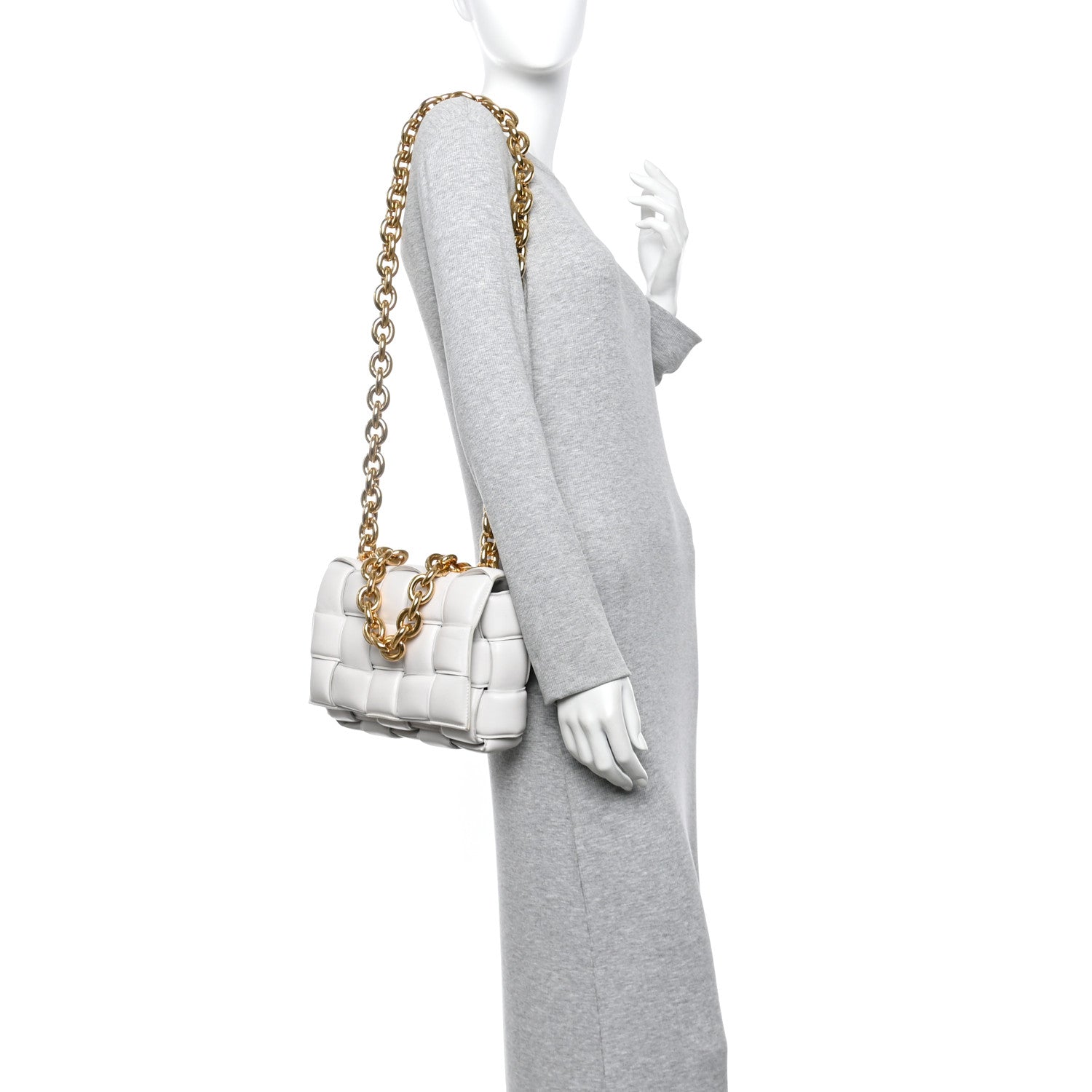 Bottega Veneta Lambskin Maxi Intreccio Padded Chain Cassette Crossbody Bag White 2 of 9