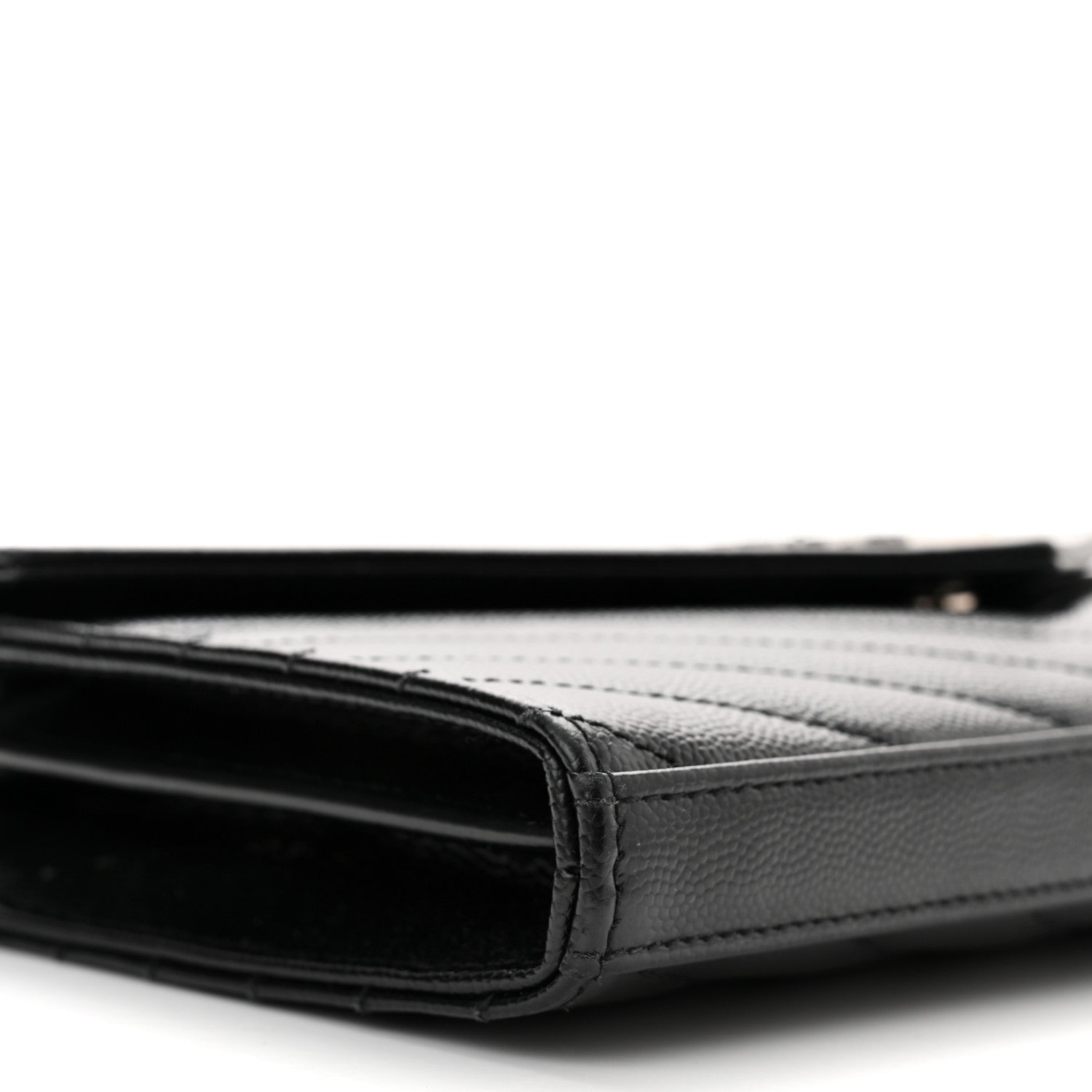 Saint Laurent Grain De Poudre Matelasse Chevron Monogram Chain Wallet Black 8 of 10