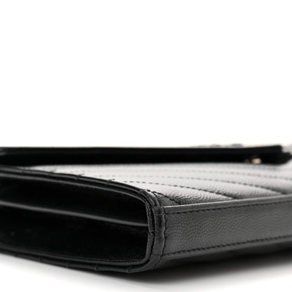 Saint Laurent Grain De Poudre Matelasse Chevron Monogram Chain Wallet Black 8 of 10