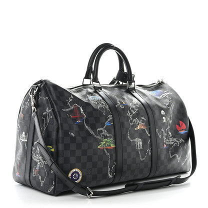 Louis Vuitton Damier Graphite World Map Keepall Bandouliere 50 2 of 10