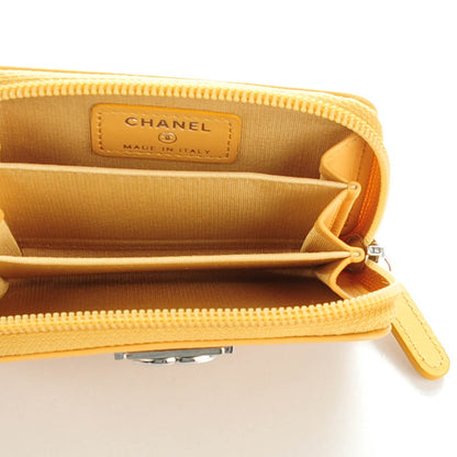 Chanel Calfskin Chevron Quilted Zip Around Boy Coin Purse Wallet Yellow 5 of 7