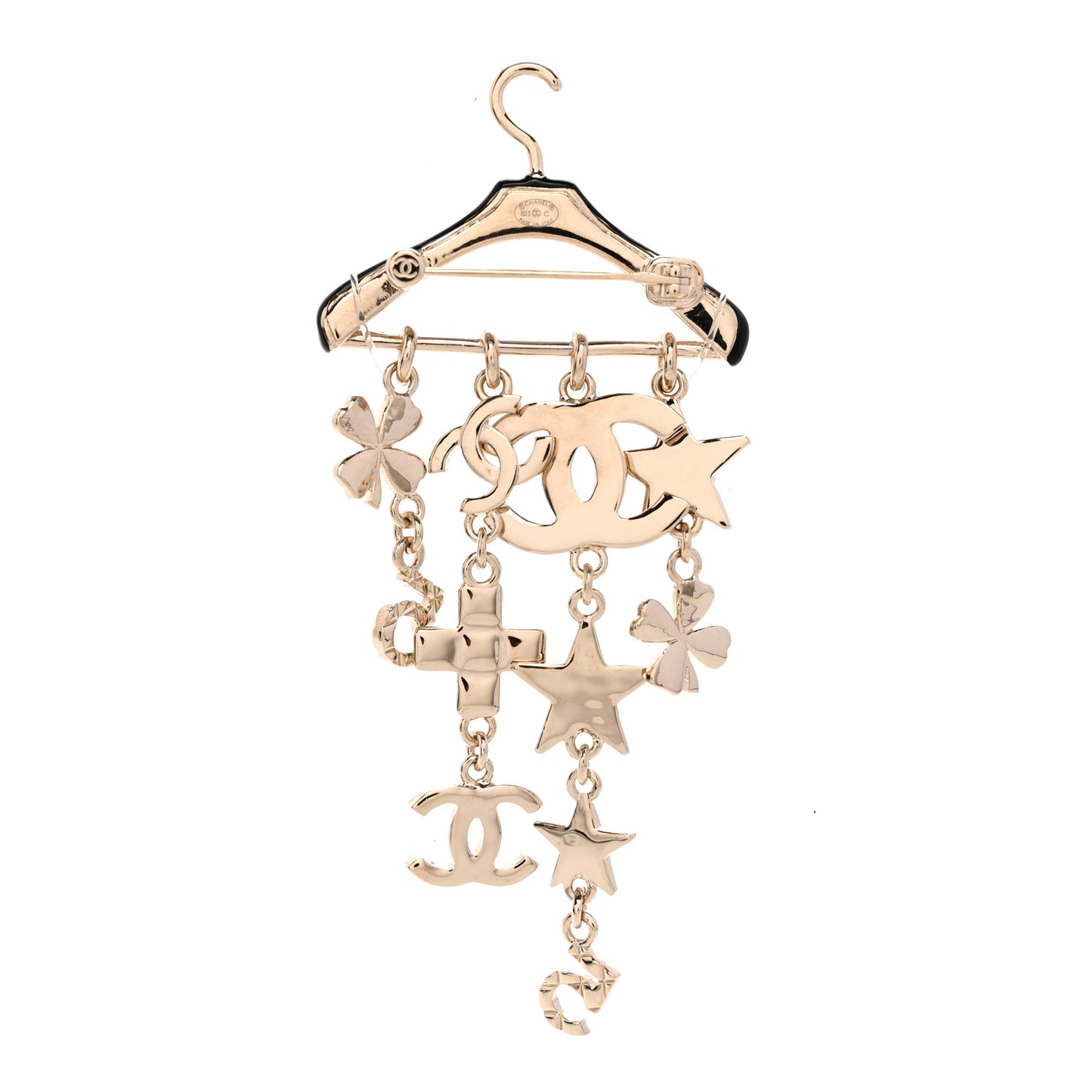 Crystal Gripoix CC Charms Hanger Brooch Gold