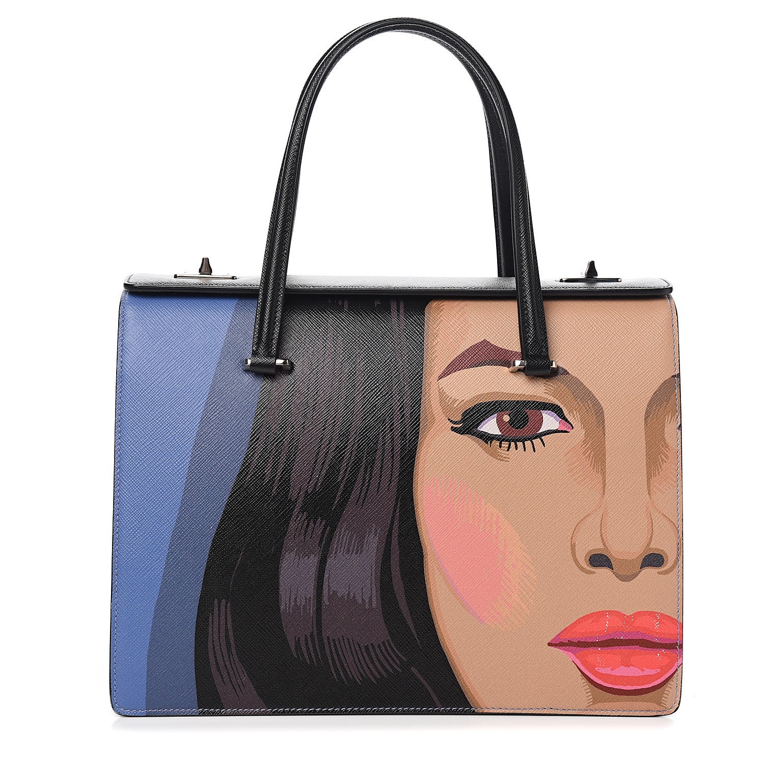 Prada Saffiano Girl Print Satchel Viola Black 1 of 11