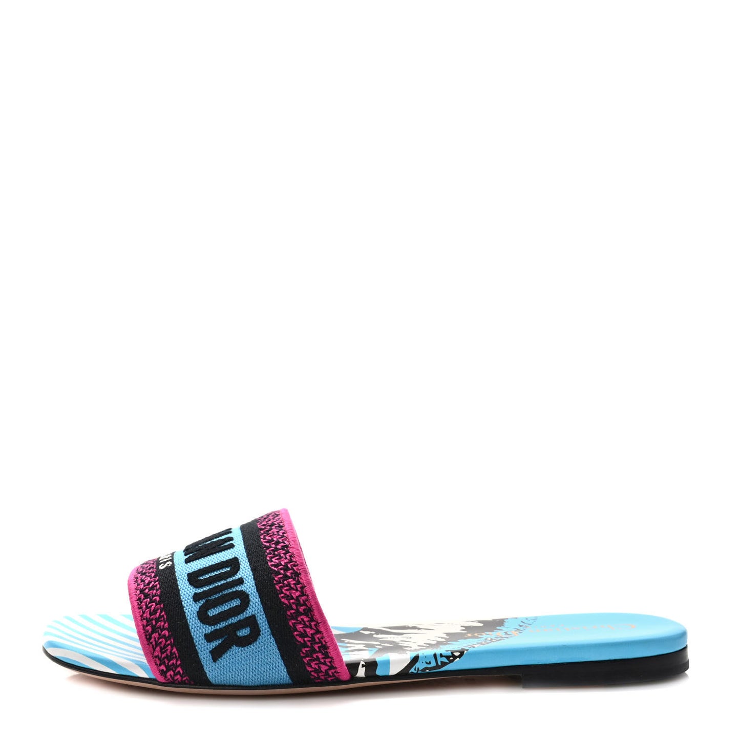 Canvas D-Jungle Pop Embroidered Dway Flat Slide Sandals 37 Bright Blue Pink Multicolor