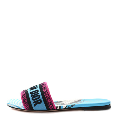 Christian Dior Canvas D-Jungle Pop Embroidered Dway Flat Slide Sandals 37 Bright Blue Pink Multicolor 1 of 9