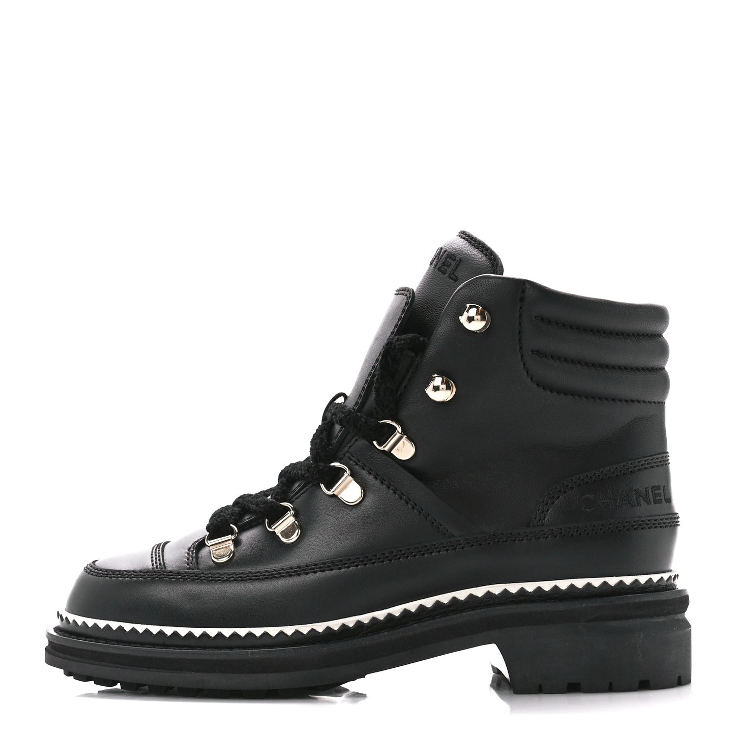 Calfskin Lambskin Lace Up Boots 35 Black