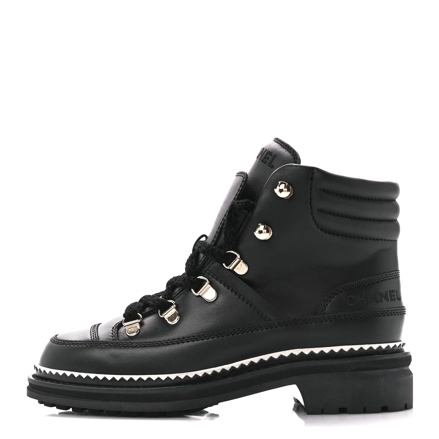 Chanel Calfskin Lambskin Lace Up Boots 35 Black 1 of 9
