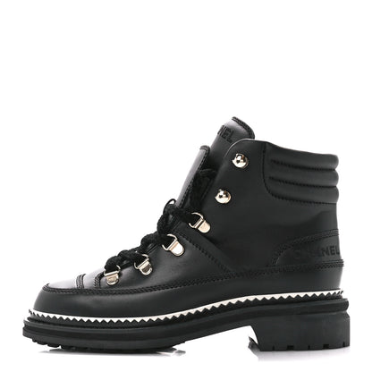 Chanel Calfskin Lambskin Lace Up Boots 35 Black 1 of 9