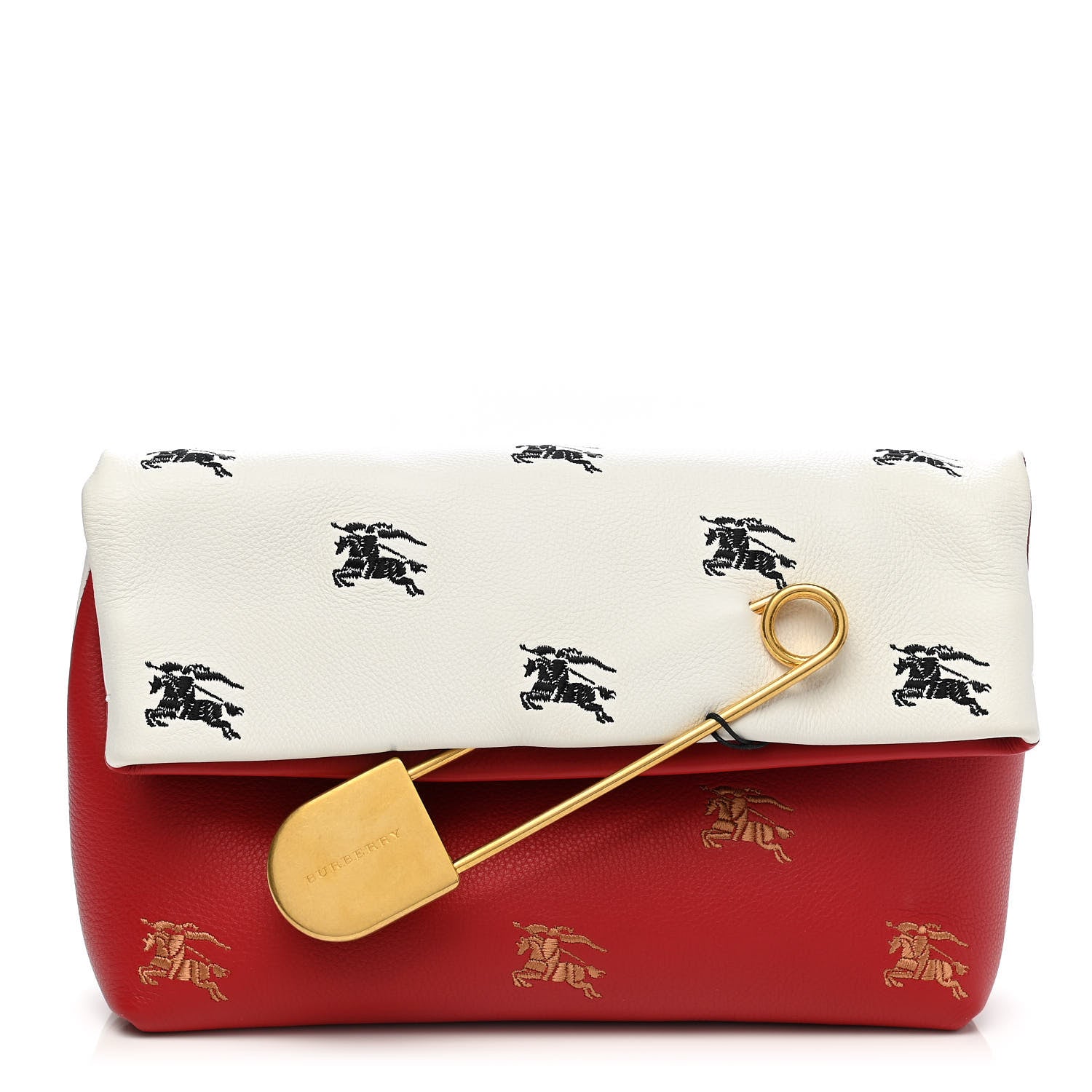 Burberry Grained Calfskin Pin Clutch White Red 1 of 9