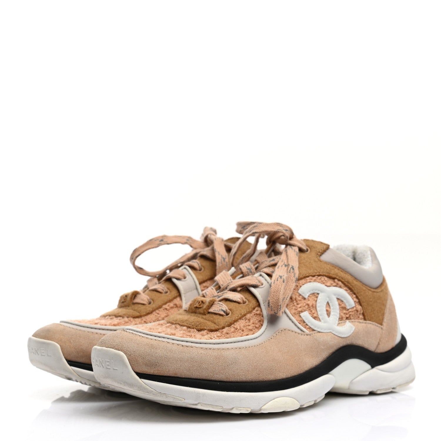 Chanel Suede Tweed Felt CC Sneakers 39 Beige 3 of 7