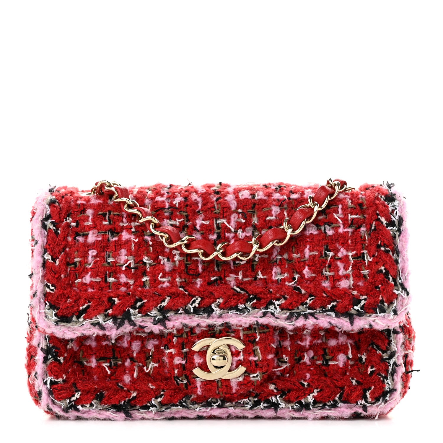 Chanel Tweed Quilted Mini Rectangular Flap Red Pink Multicolor 1 of 10