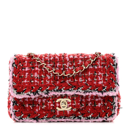 Chanel Tweed Quilted Mini Rectangular Flap Red Pink Multicolor 1 of 10