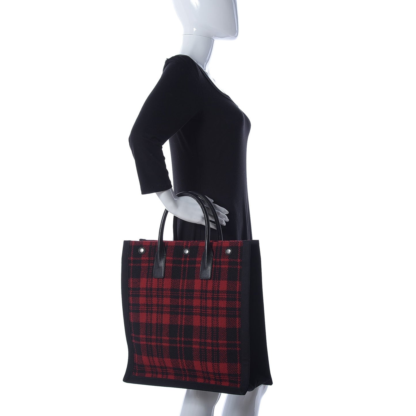Wool Tartan Rive Gauche Noe Tote Red Black