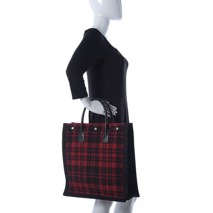 Saint Laurent Wool Tartan Rive Gauche Noe Tote Red Black 2 of 16