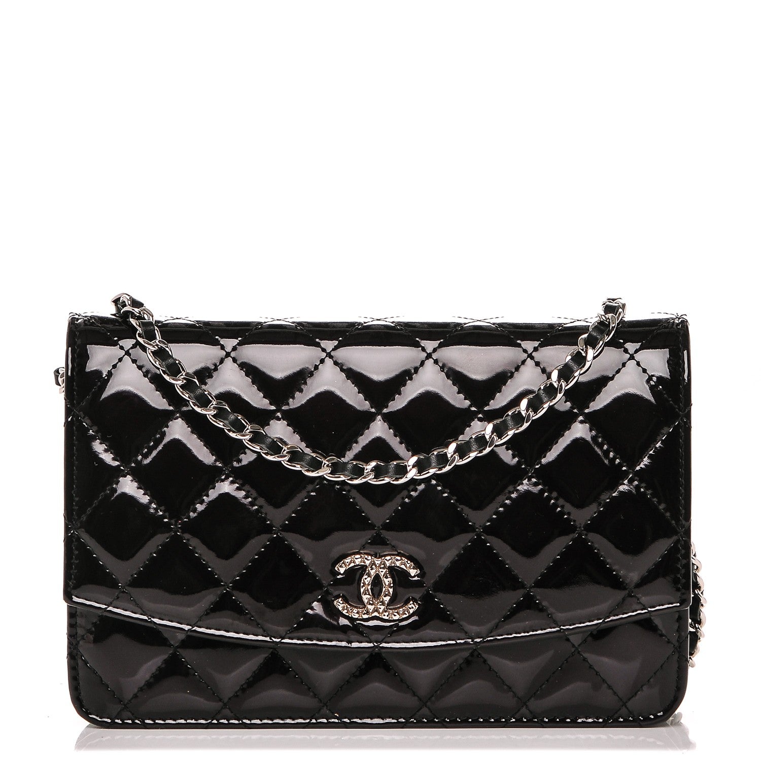 Chanel Patent Quilted Brilliant Wallet On Chain WOC Black 1 of 8