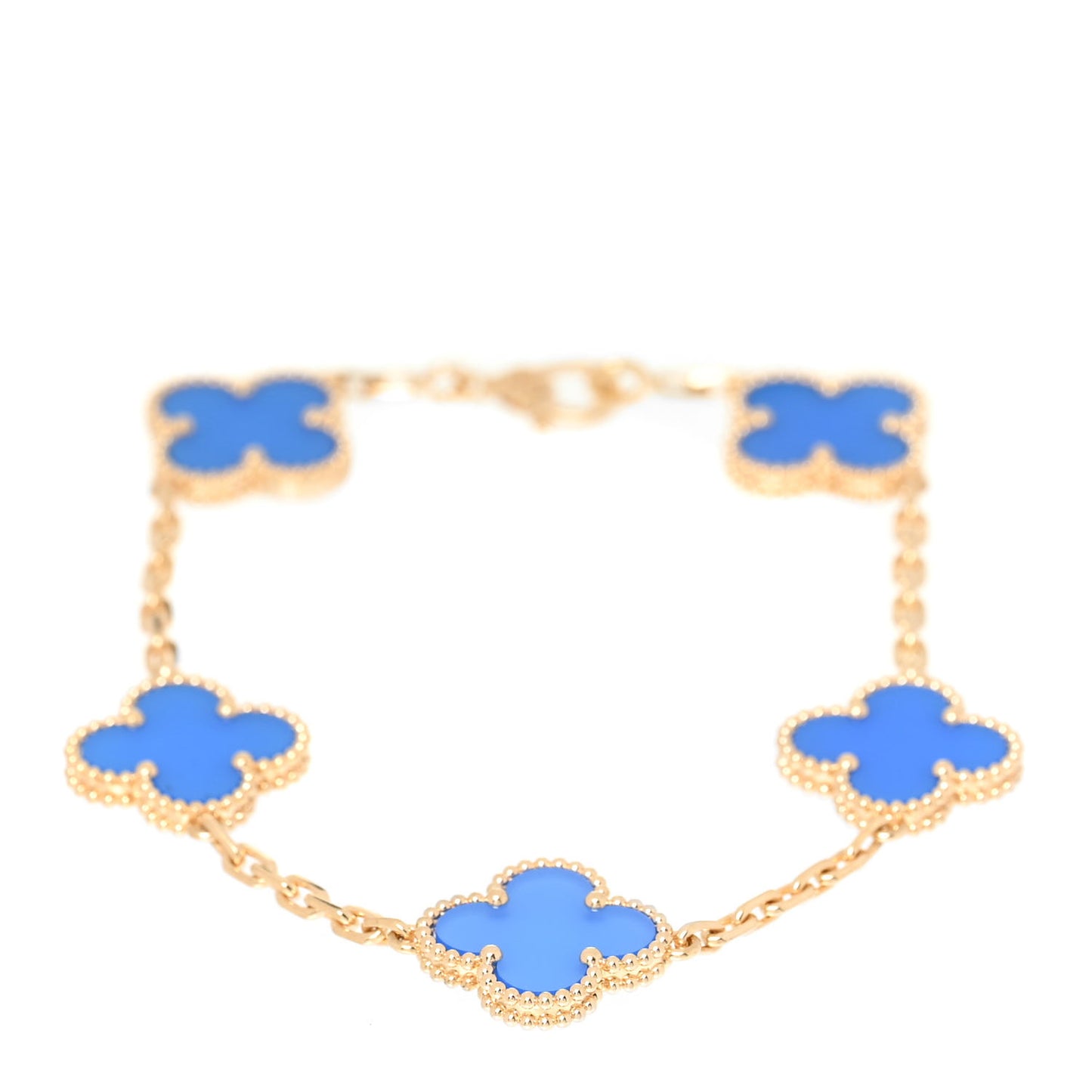 18K Yellow Gold Blue Agate 5 Motifs Vintage Alhambra Bracelet