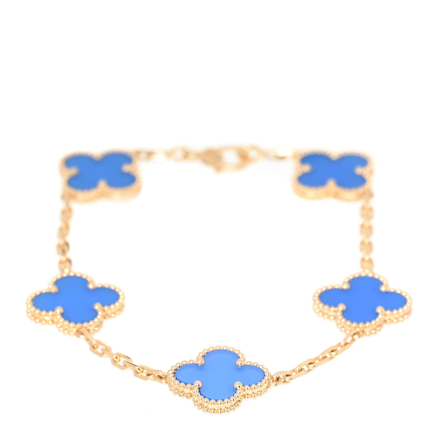 Van Cleef & Arpels 18K Yellow Gold Blue Agate 5 Motifs Vintage Alhambra Bracelet 1 of 6