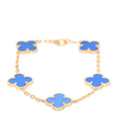 Van Cleef & Arpels 18K Yellow Gold Blue Agate 5 Motifs Vintage Alhambra Bracelet 1 of 6