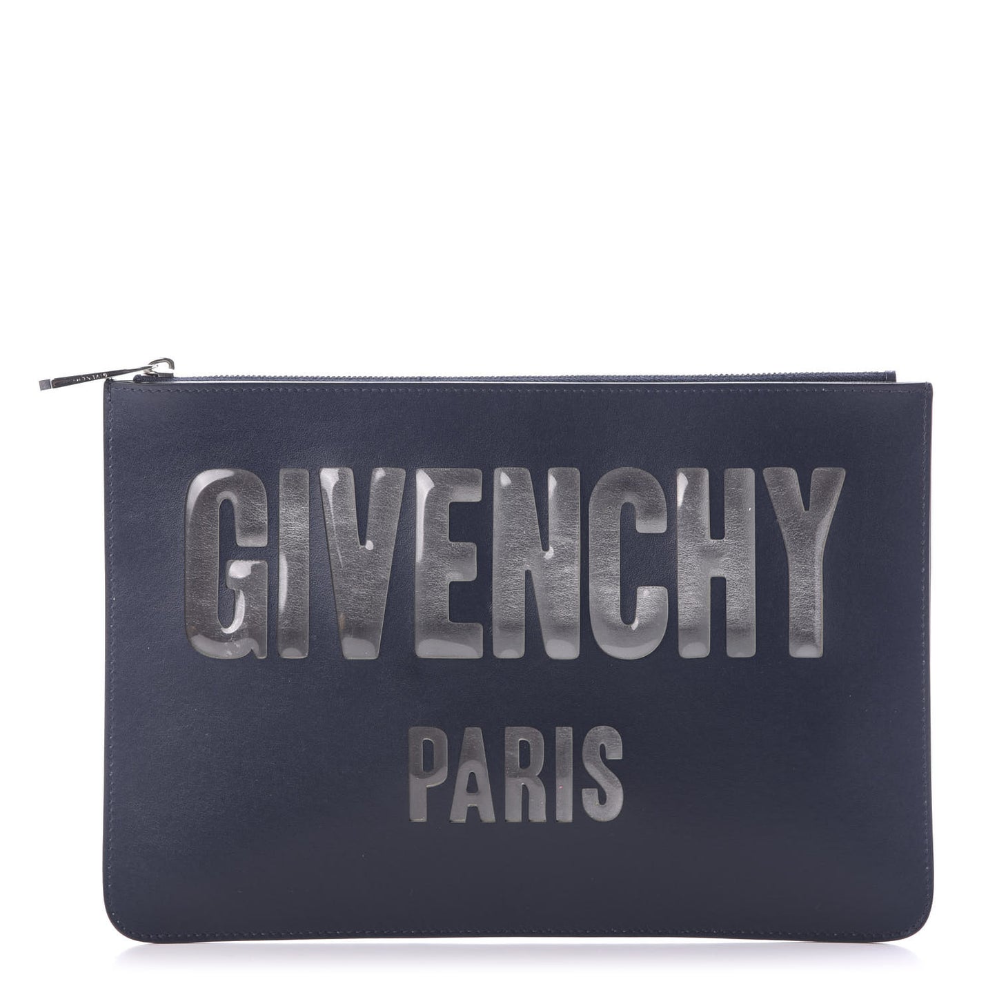 Calfskin Logo Zip Pouch Navy Silver