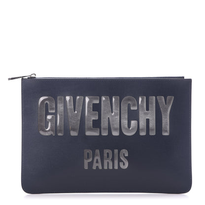Givenchy Calfskin Logo Zip Pouch Navy Silver 1 of 12