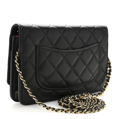 Chanel Caviar Quilted Perforated Metal CC Wallet On Chain WOC Black 3 of 13
