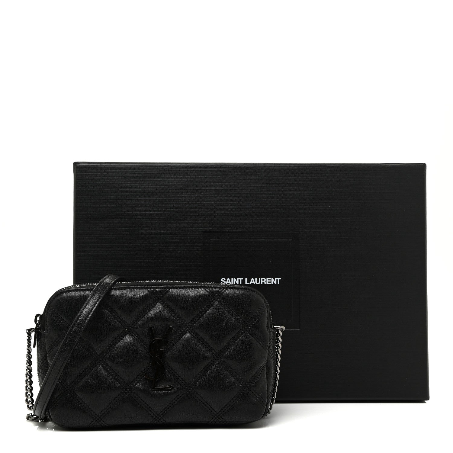 Saint Laurent Grained Lambskin Quilted Mini Becky Double Zip Bag Black 11 of 11