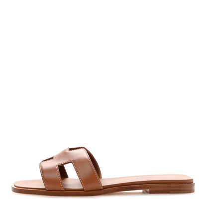 Hermes Box Calfskin Oran Sandals 37 Gold 1 of 9