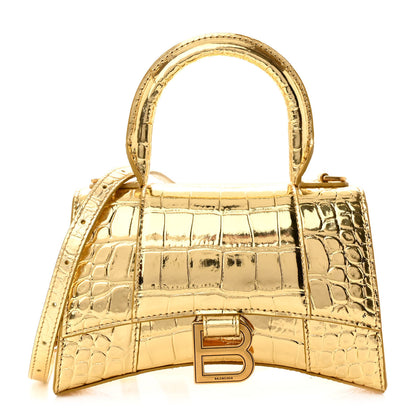 Balenciaga Metallic Calfskin Crocodile Embossed Small Hourglass Top Handle Bag Gold 1 of 9