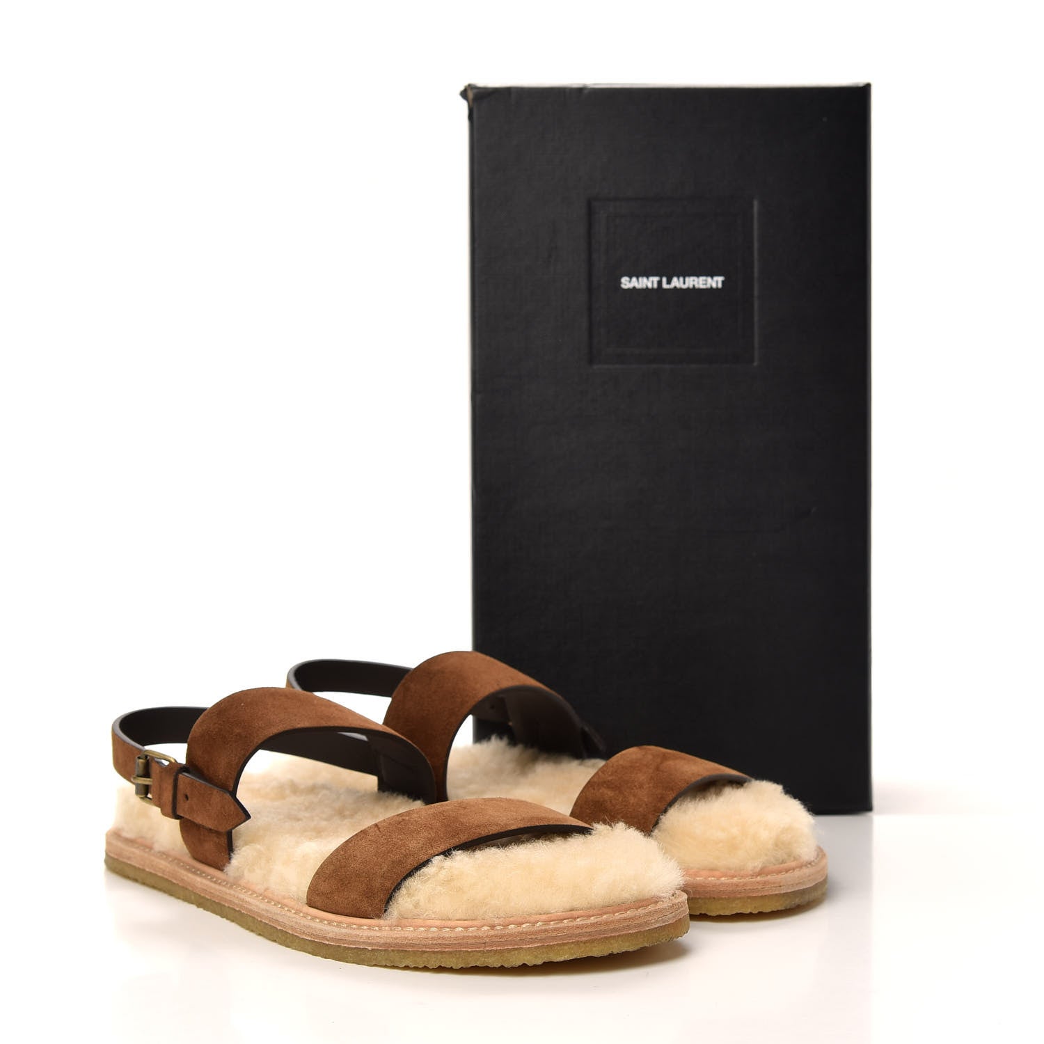 Saint Laurent Suede Shearling Joan Noe 05 Flat Sandals 39.5 Land 10 of 10