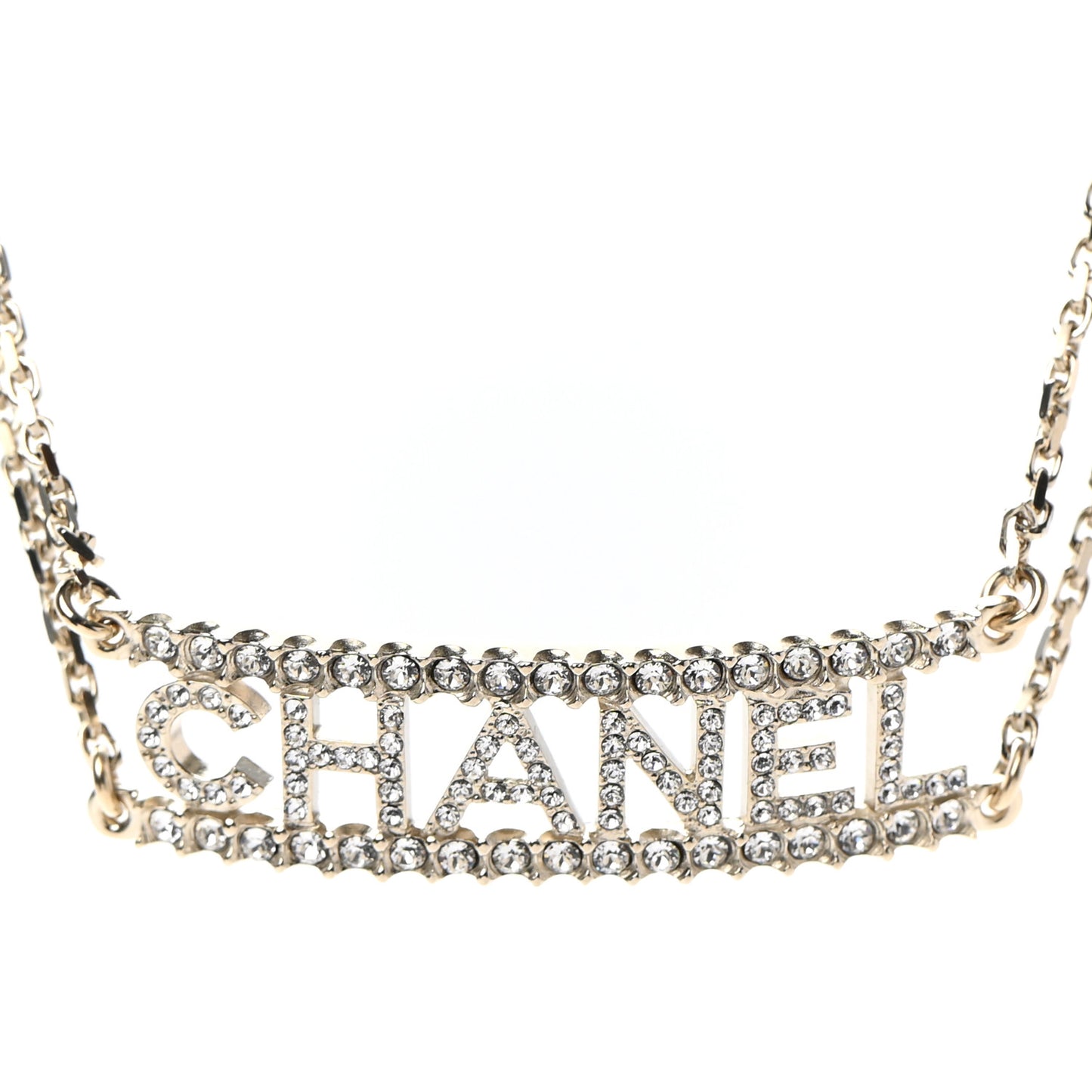 Metal Crystal Logo Choker Necklace Gold