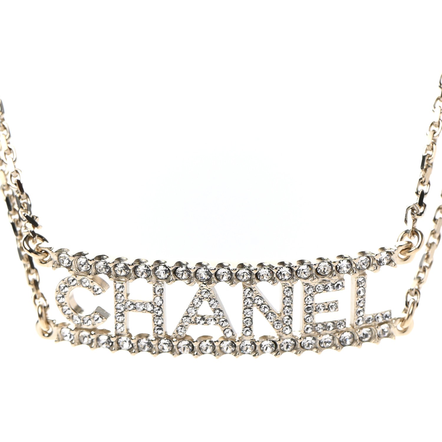 Chanel Metal Crystal Logo Choker Necklace Gold 4 of 7