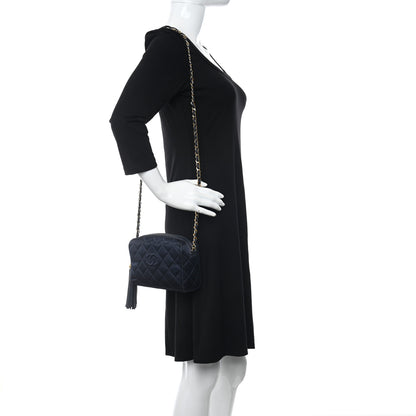 Chanel Satin Diamond Quilted Tassel CC Camera Case Black 2 of 11