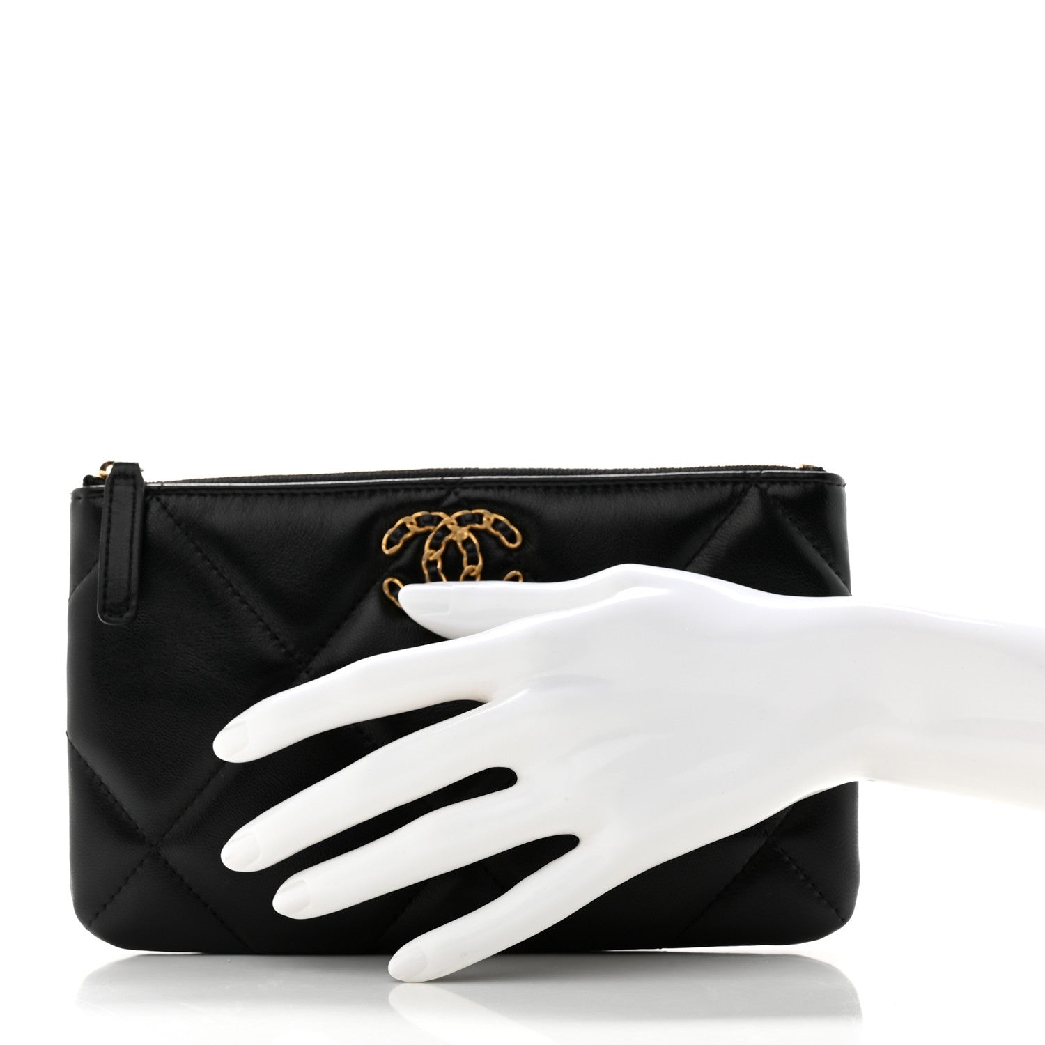Chanel Lambskin Quilted Small Chanel 19 Pouch Black 2 of 8