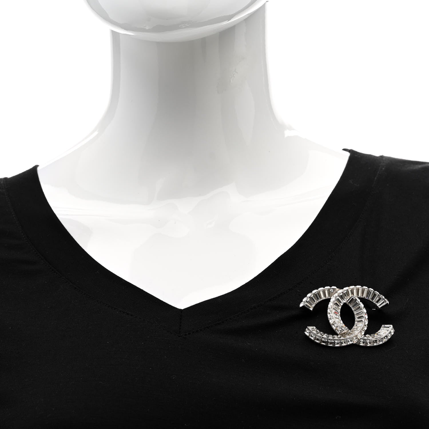 Chanel Baguette Crystal CC Brooch Silver 2 of 5