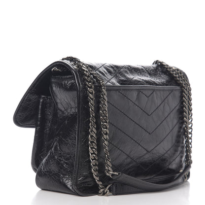 Saint Laurent Crinkled Calfskin Matelasse Monogram Medium Niki Chain Satchel Black 2 of 8