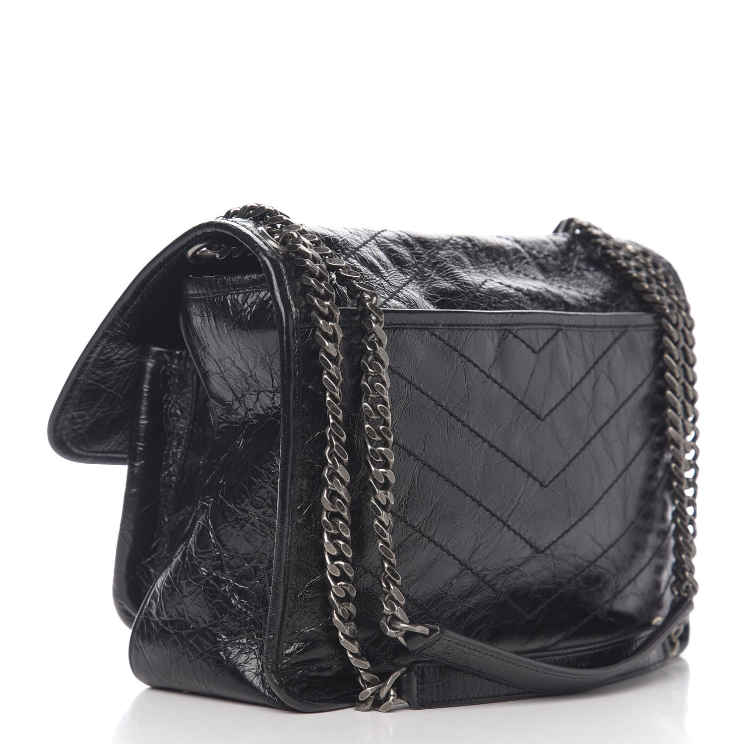 Saint Laurent Crinkled Calfskin Matelasse Monogram Medium Niki Chain Satchel Black 2 of 9