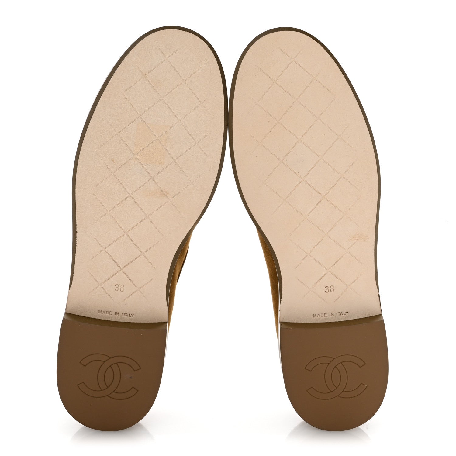 Chanel Suede Kidskin Quilted CC Turnlock Loafers 38 Light Brown 6 of 10