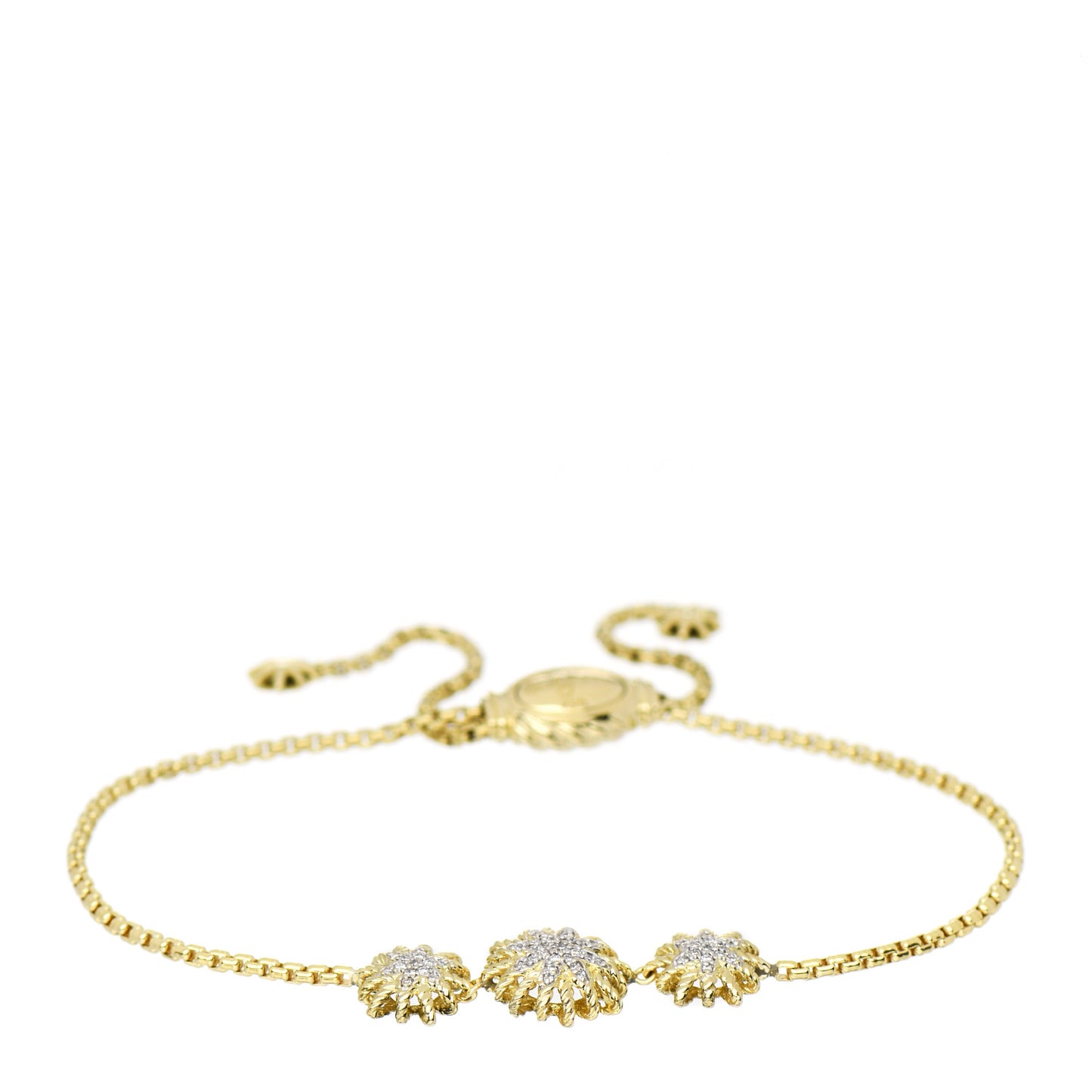 18K Yellow Gold Diamond Starburst Three Station Bracelet