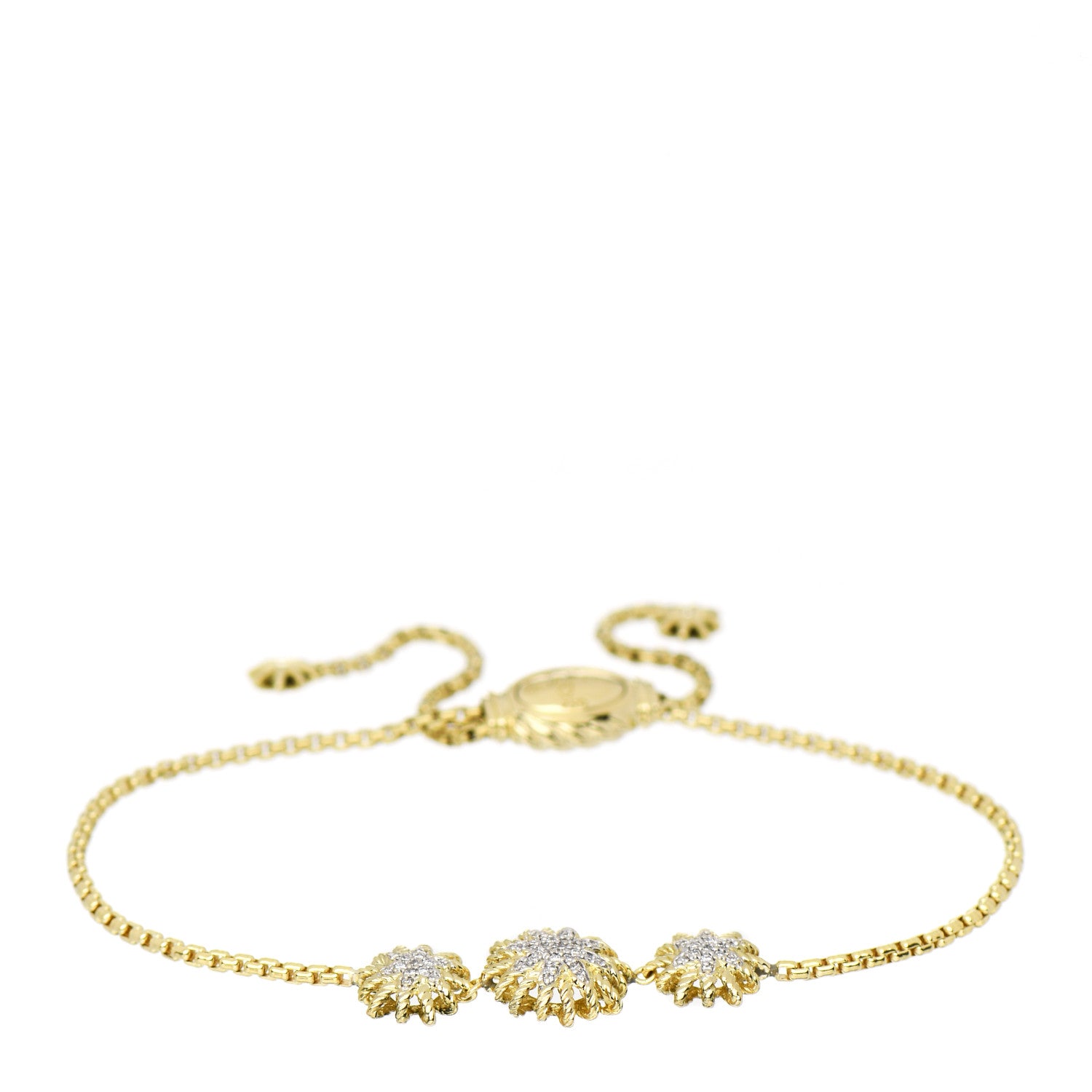 David Yurman 18K Yellow Gold Diamond Starburst Three Station Bracelet 1 of 4