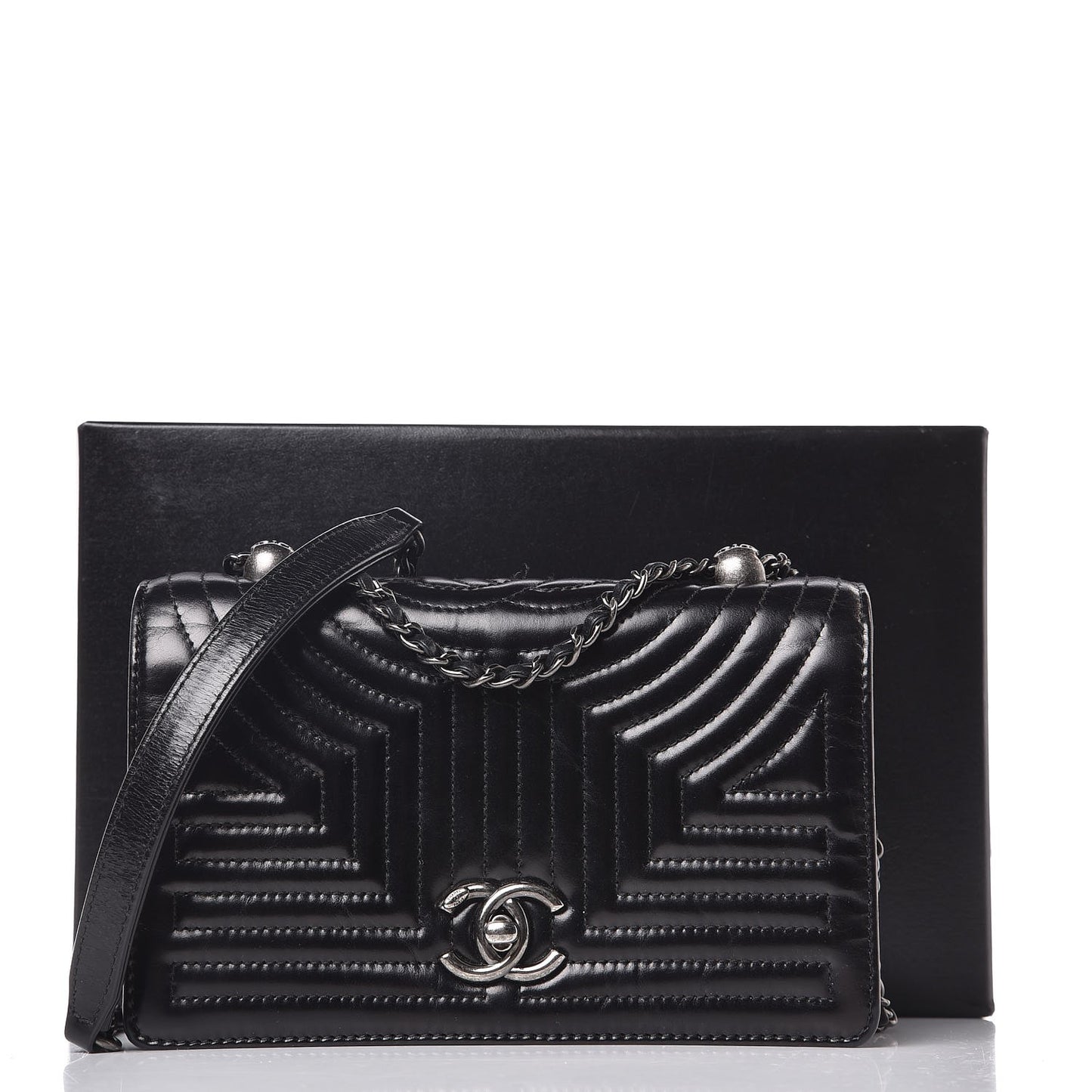 Glazed Calfskin Quilted Small Korean Garden Flap Black