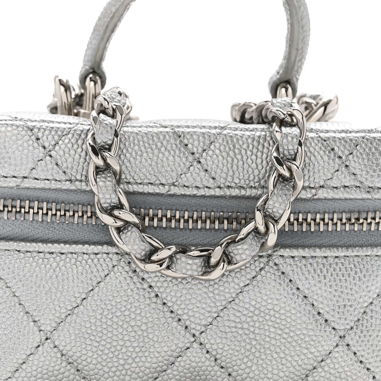 Chanel Metallic Caviar Quilted Mini Top Handle Vanity With Chain Silver 8 of 13