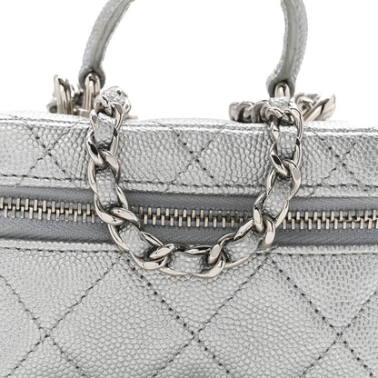 Chanel Metallic Caviar Quilted Mini Top Handle Vanity With Chain Silver 8 of 13
